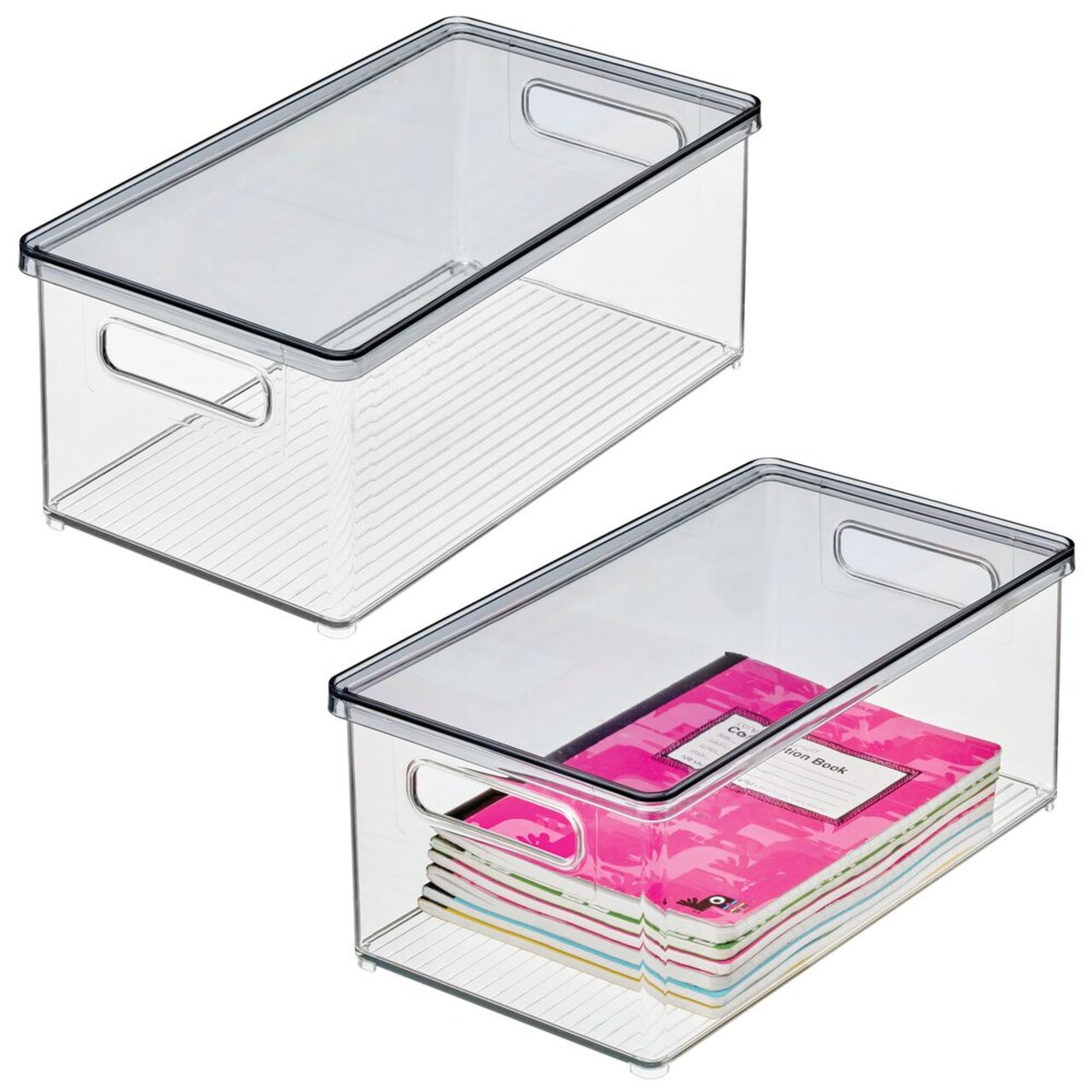 mDesign Plastic Storage Bin, Lid for Home, Office Desk Workspace